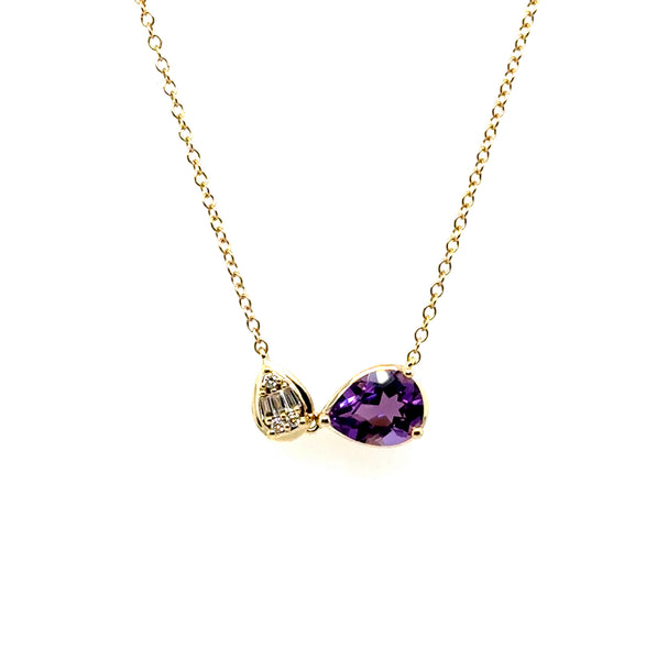 14kt Yellow Gold 1.63Ctw Amethyst And Diamond Pendant On Chain