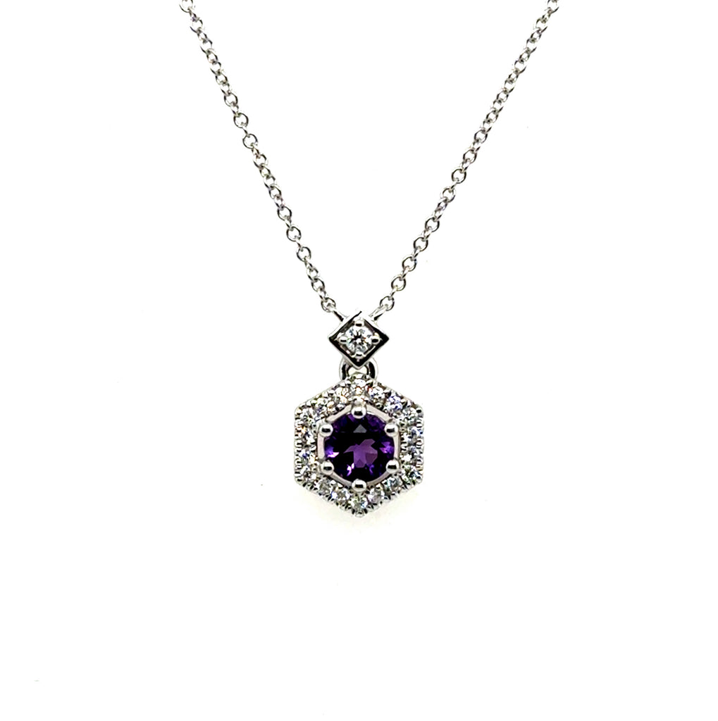 14kt White Gold 0.59Ctw Amethyst And Diamond Necklace