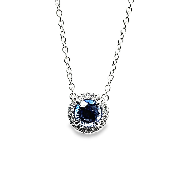 14kt White Gold 0.79Ctw Sapphire And Diamond Pendant Necklace