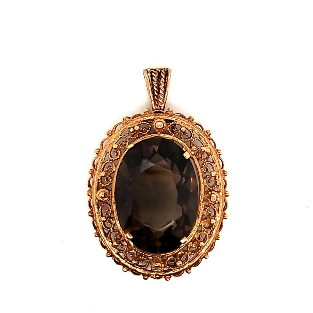 Vintage 14kt Yellow Gold and Smokey Quartz Pendant brooch