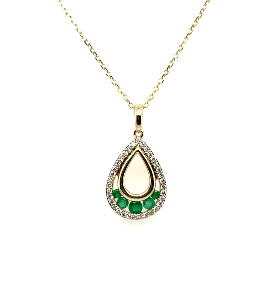 14kt Yellow Gold Emerald And Diamond Pendant On Cable Chain