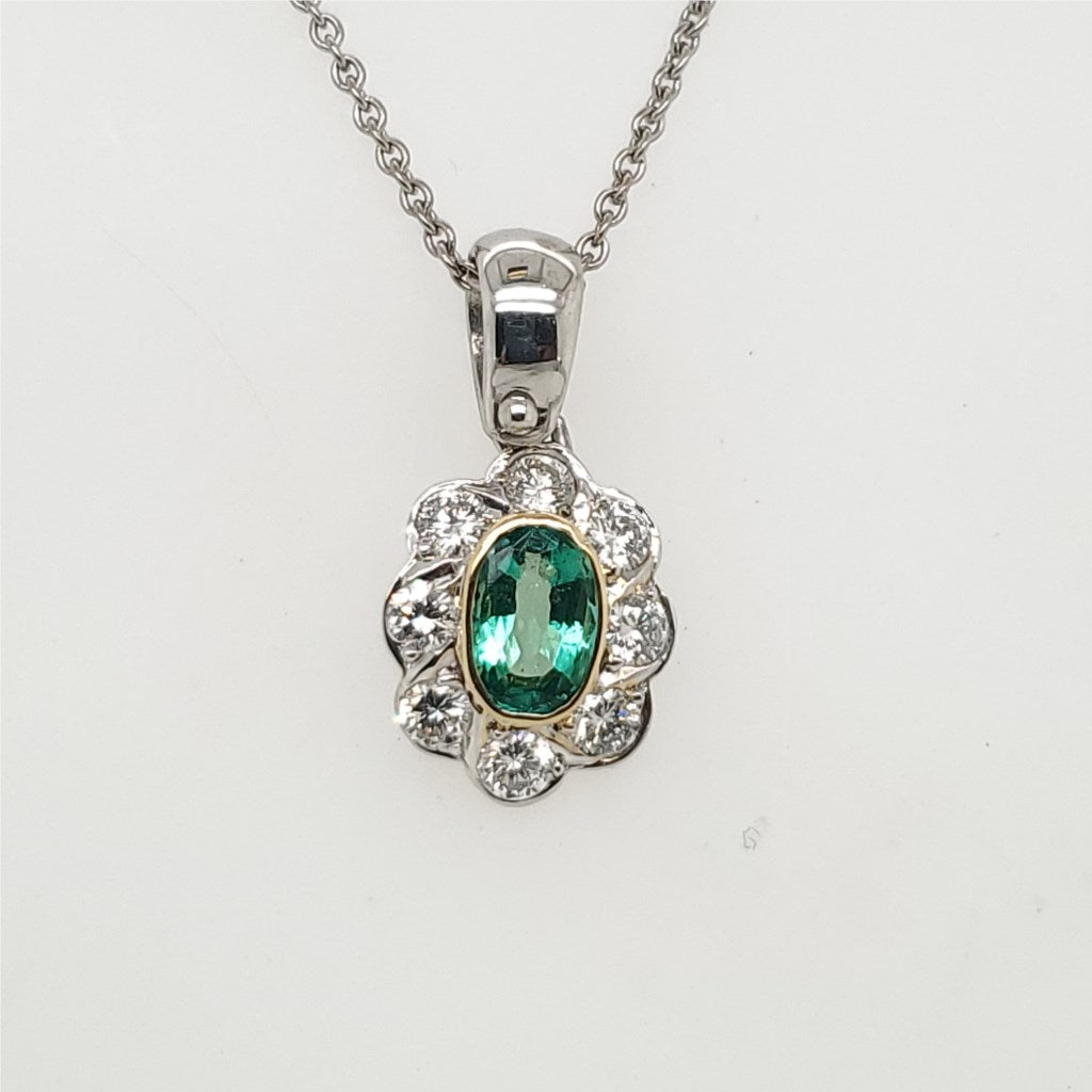 18kt White Gold Emerald and Diamond Pendant