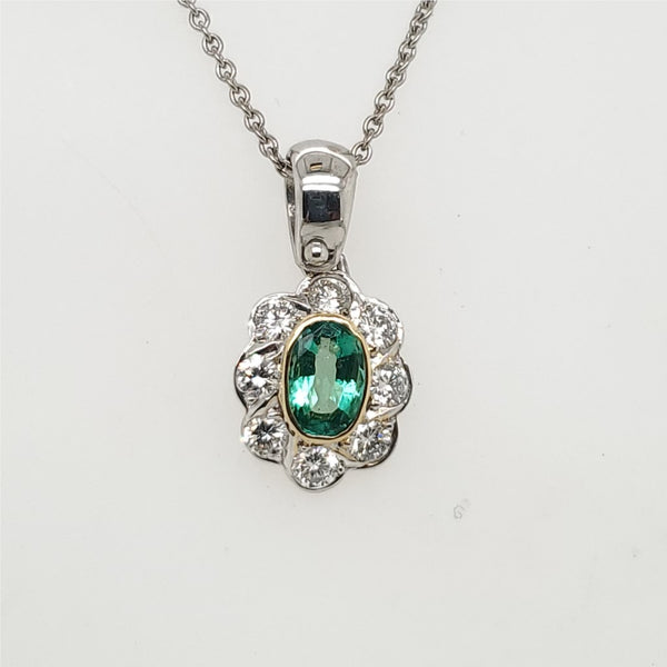 18kt White Gold Emerald and Diamond Pendant