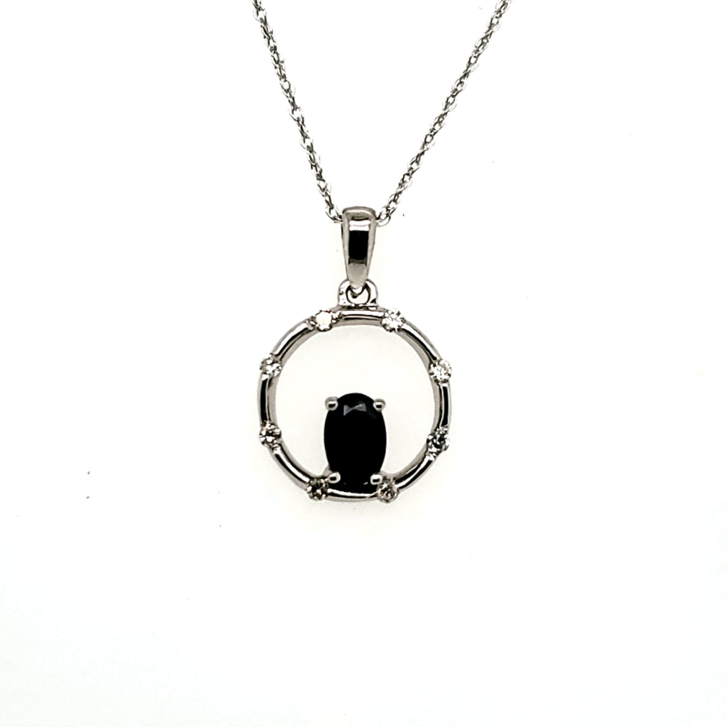 14kt White Gold Sapphire and Diamond Pendant Necklace