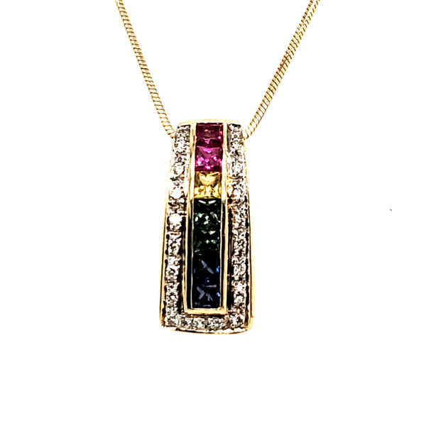 14kt Yellow Gold Hombre Color Sapphire and Diamond Pendant