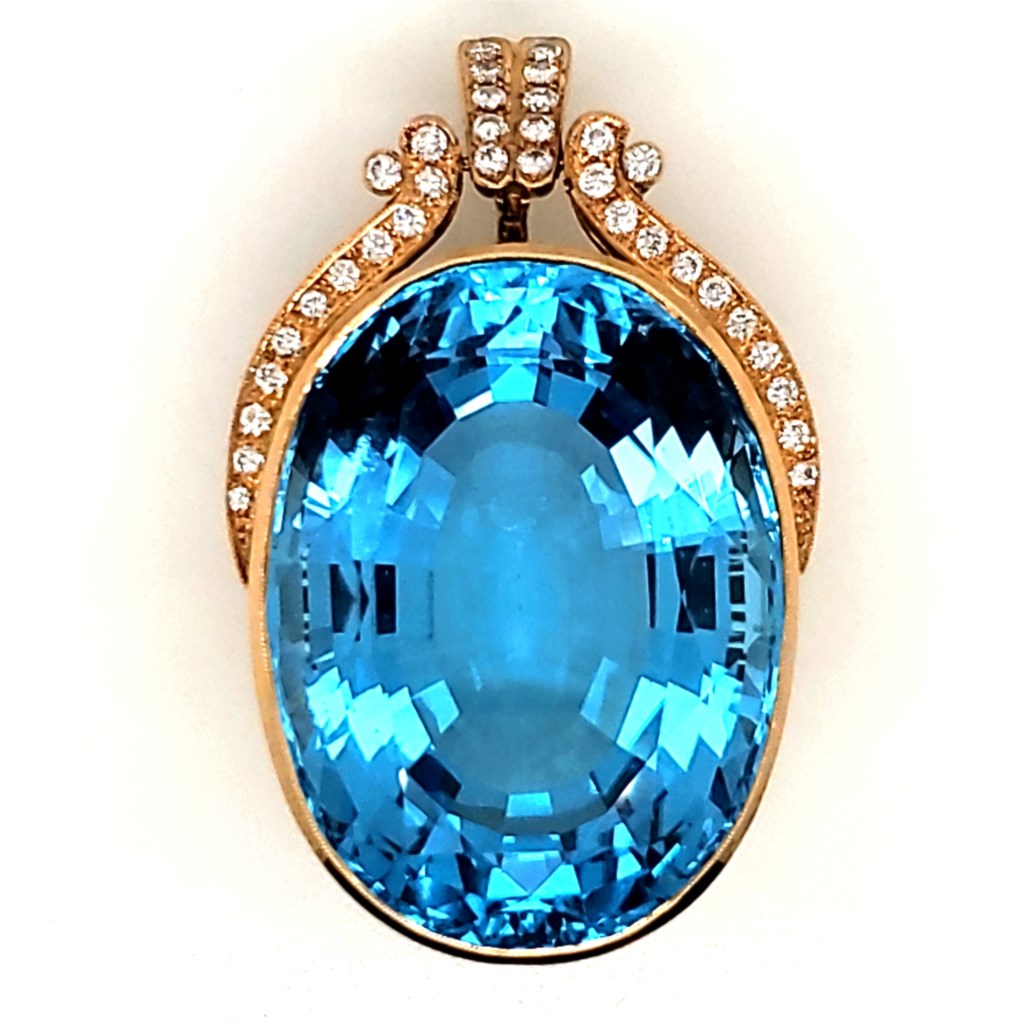 18kt Yellow Gold Swiss Blue Topaz and Diamond Necklace Enhancer/Pendant