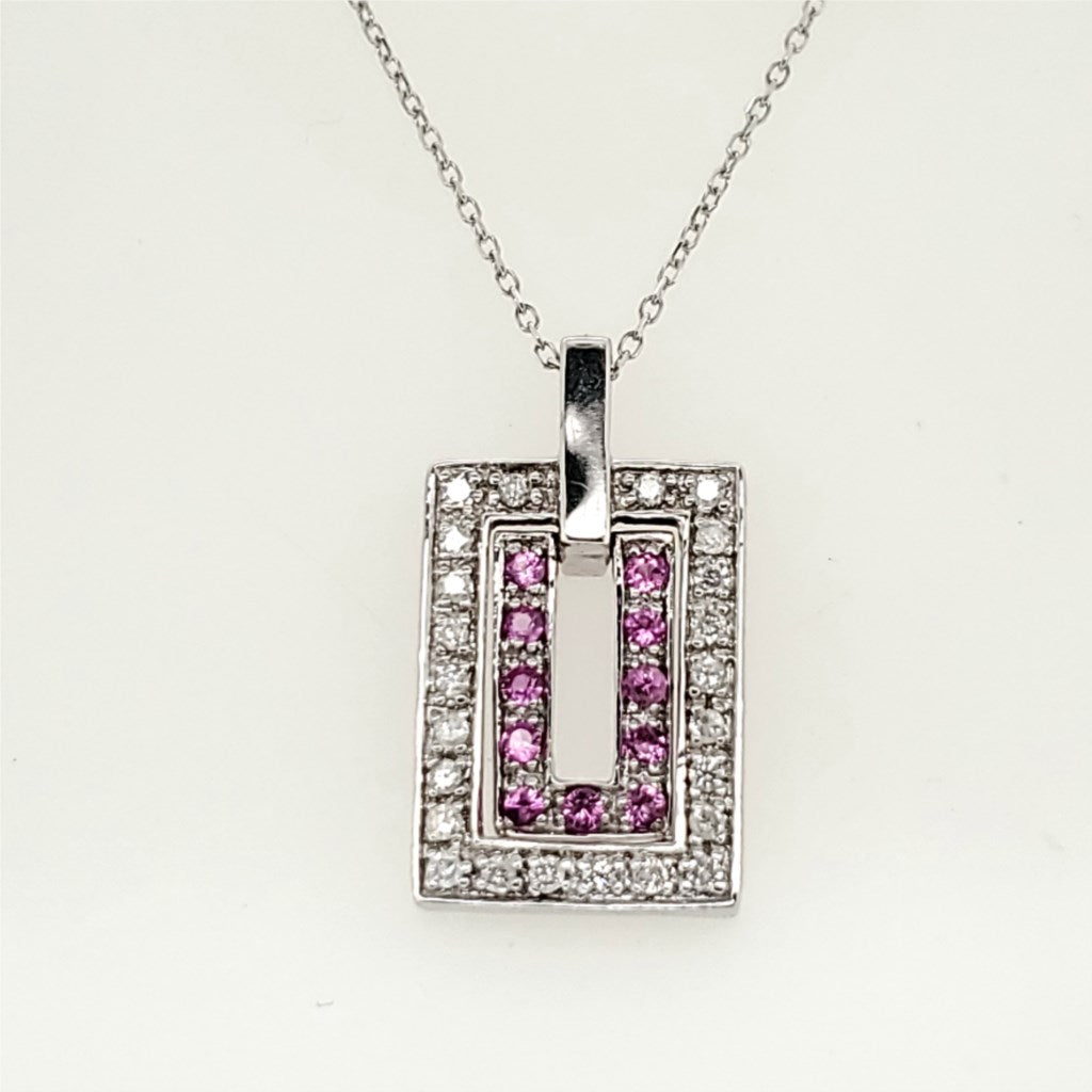 14kt White Gold Pink Sapphire and Diamond Pendant Necklace