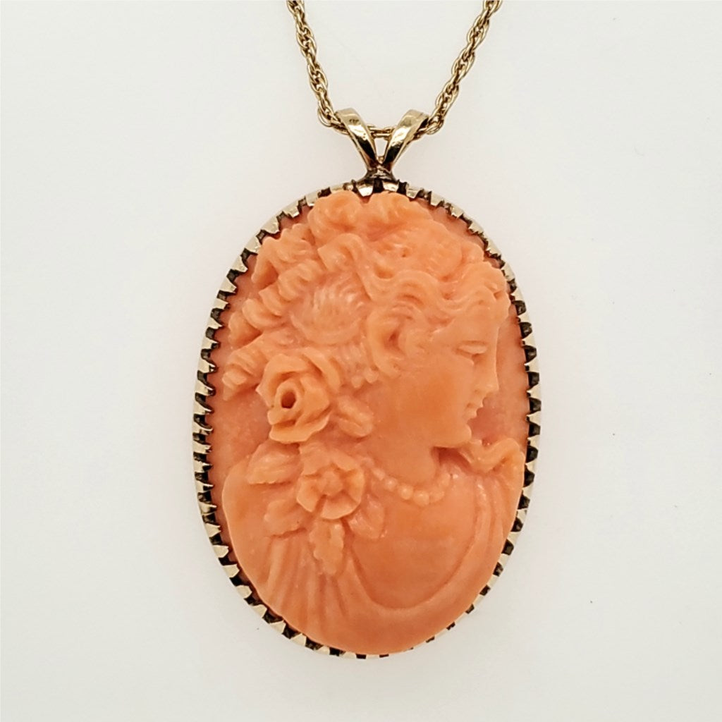 Antique 10kt Yellow Gold Carved Coral Pendant