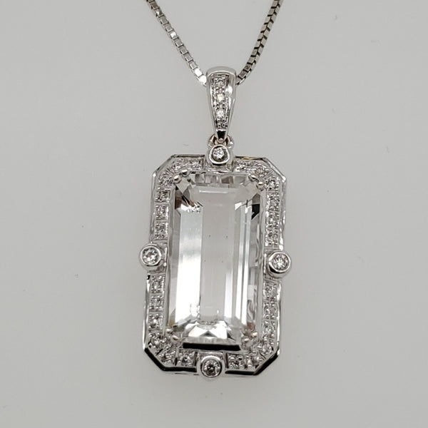 14kt White Gold White Topaz and Diamond Pendant