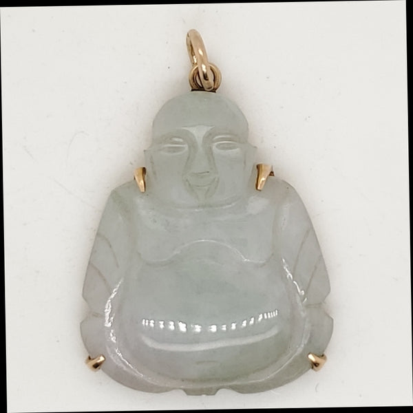 Vintage 14Kt Yellow Gold Carved Jadeite Jade Buddha Pendant
