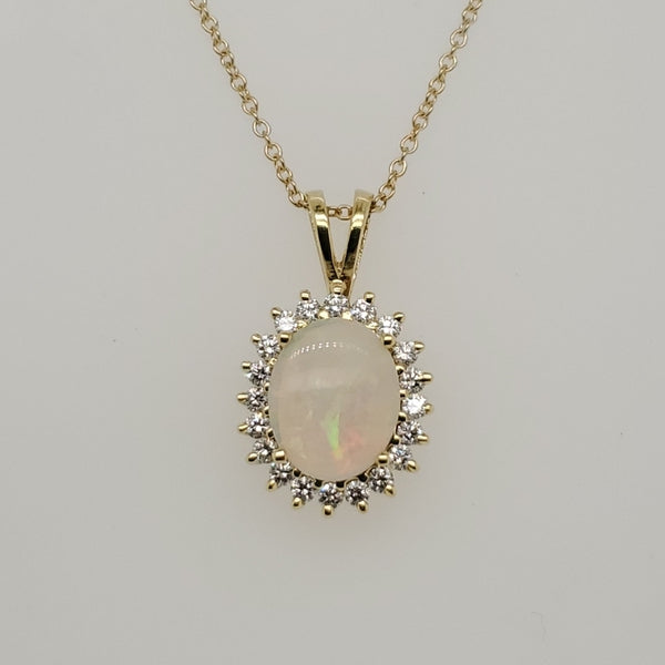 18kt Yellow Gold Opal and Diamond Pendant Necklace by Spark