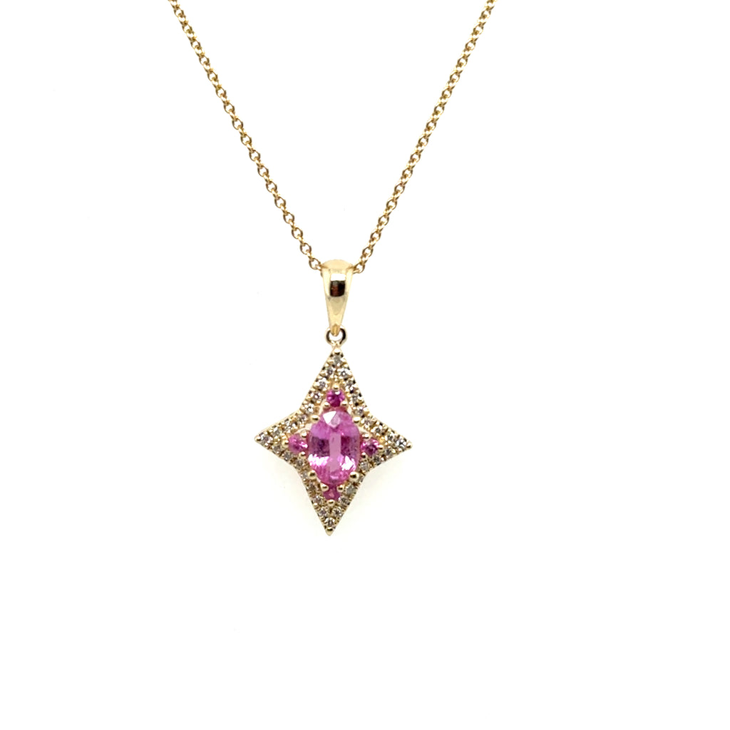.63Ctw 14kt Yellow Gold Pink Sapphire And Diamond Cardinal Pendant