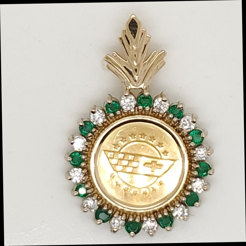14kt Yellow Gold Emerald and Diamond Pendant