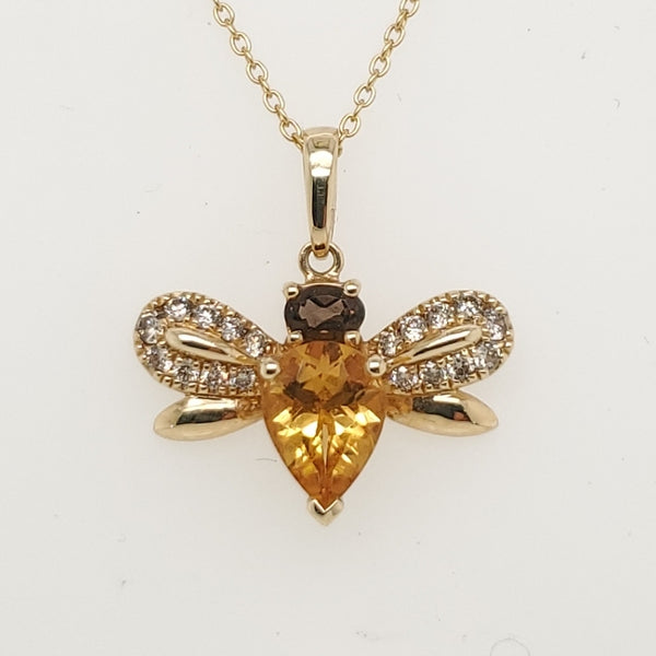 LeVian 14kt Yellow Gold Citrine and Diamond Bee Pendant