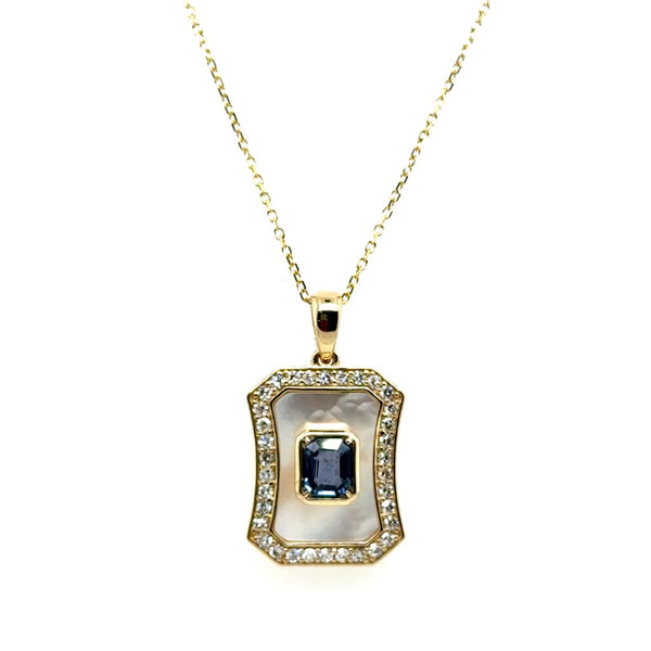 2.01 Ctw14kt Yellow Gold Mother Of Pearl, Sapphire, And Diamond Pendant
