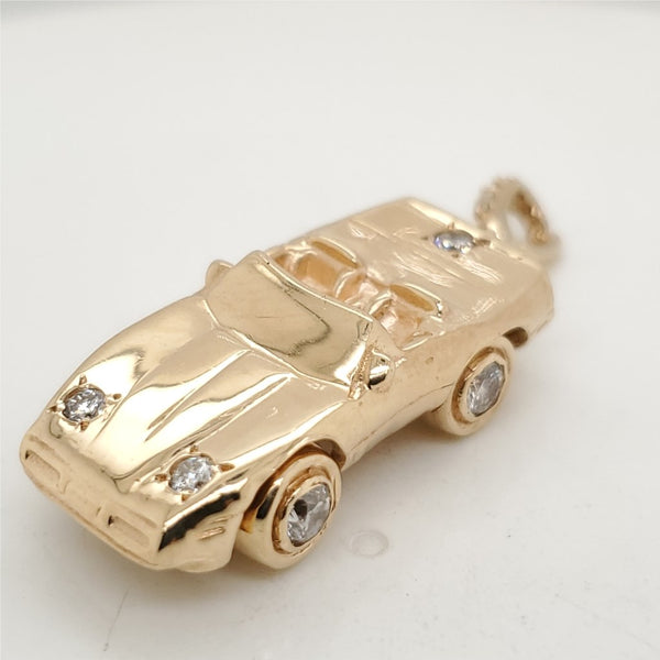 14kt Yellow Gold Diamond and Ruby Classic Corvette Pendant