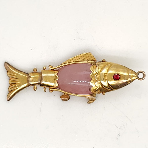 Vintage 14kt Yellow Gold and Rose Quartz Fish Charm Pendant