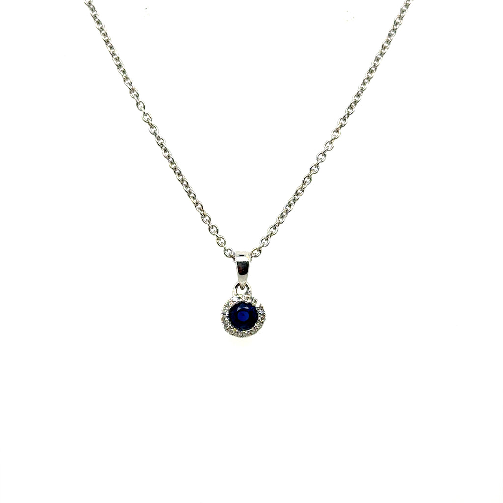 0.37 Ctw 18kt White Gold Sapphire And Diamond Halo Pendant