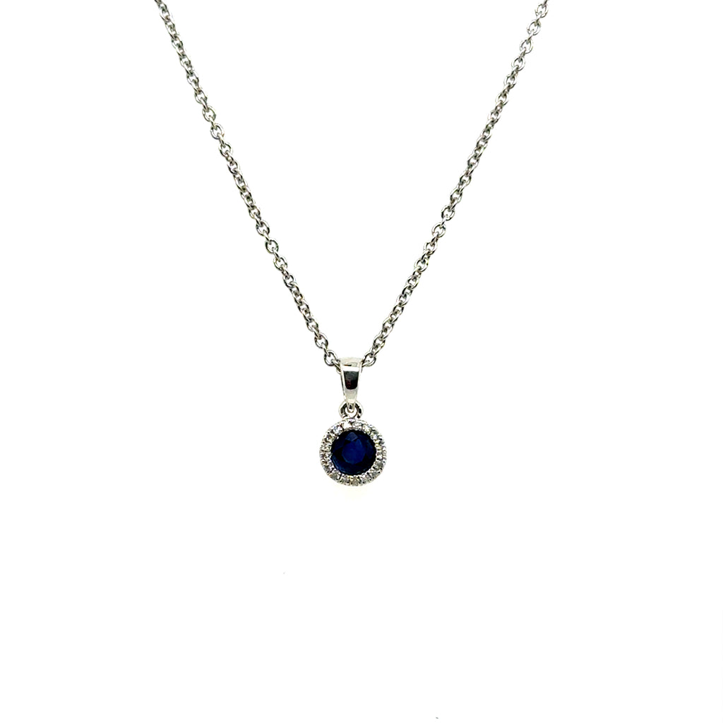 0.34 Ctw 18kt White Gold Sapphire And Diamond Halo Pendant