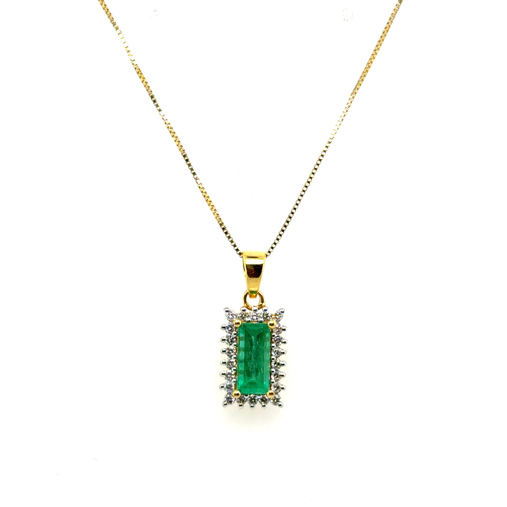 1.37 Ctw 14kt Yellow Gold Emerald And Diamond Pendant