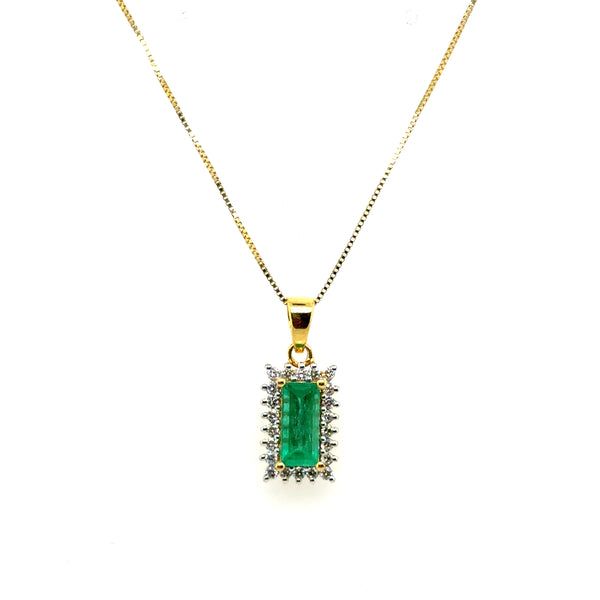 1.37 Ctw 14kt Yellow Gold Emerald And Diamond Pendant