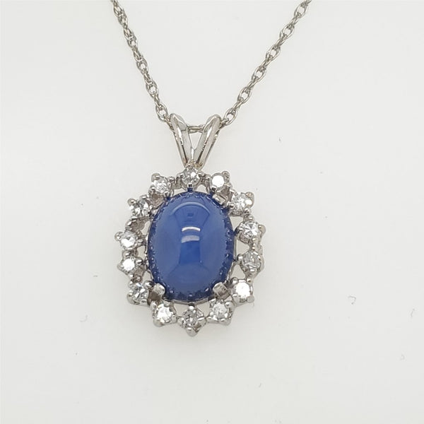Vintage 14kt White Gold Linde Star Sapphire and Diamond Pendant Necklace