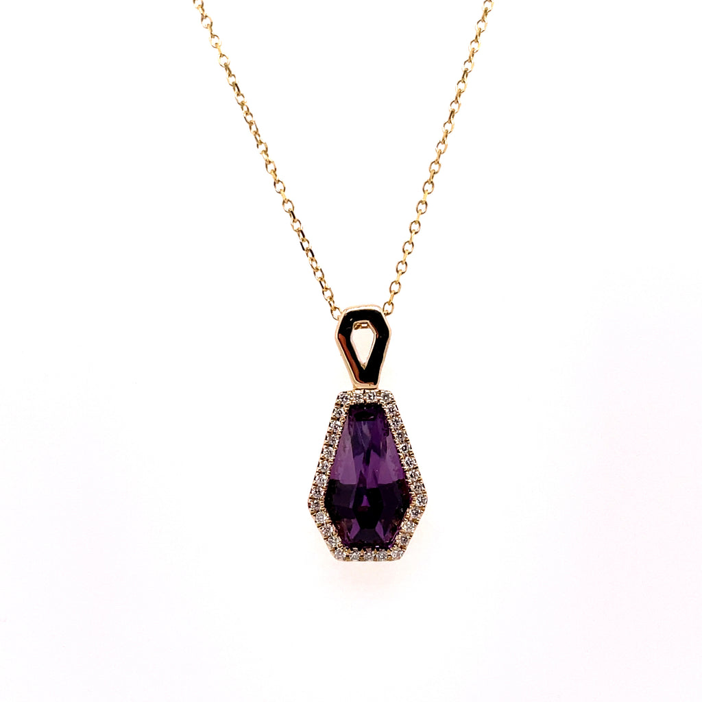 Yellow Gold Amethyst And Diamond Pendant Necklace