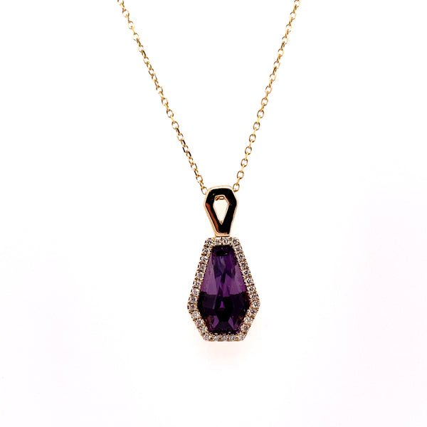 Yellow Gold Amethyst And Diamond Pendant Necklace