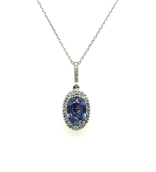 14kt White Gold Non-Heat Color Change GIA Sapphire And Diamond Necklace