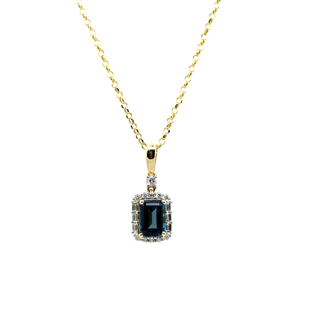 1.75 Ctw 14kt Yellow Gold Blue Topaz And Diamond Pendant