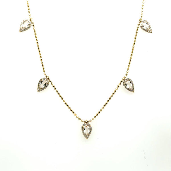 0.57 Ctw 14kt Yellow Gold White Topaz And Diamond Necklace