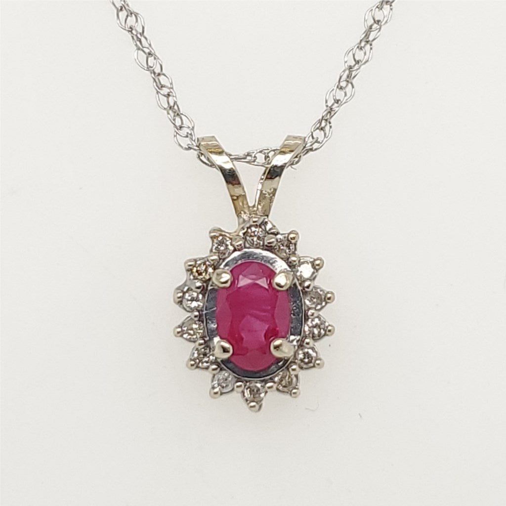 14kt White Gold Ruby & Diamond Pendant Necklace