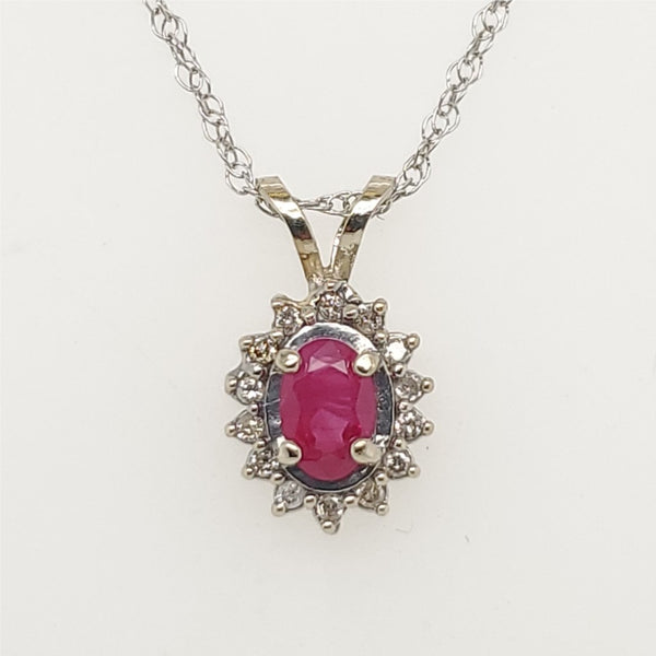 14kt White Gold Ruby & Diamond Pendant Necklace