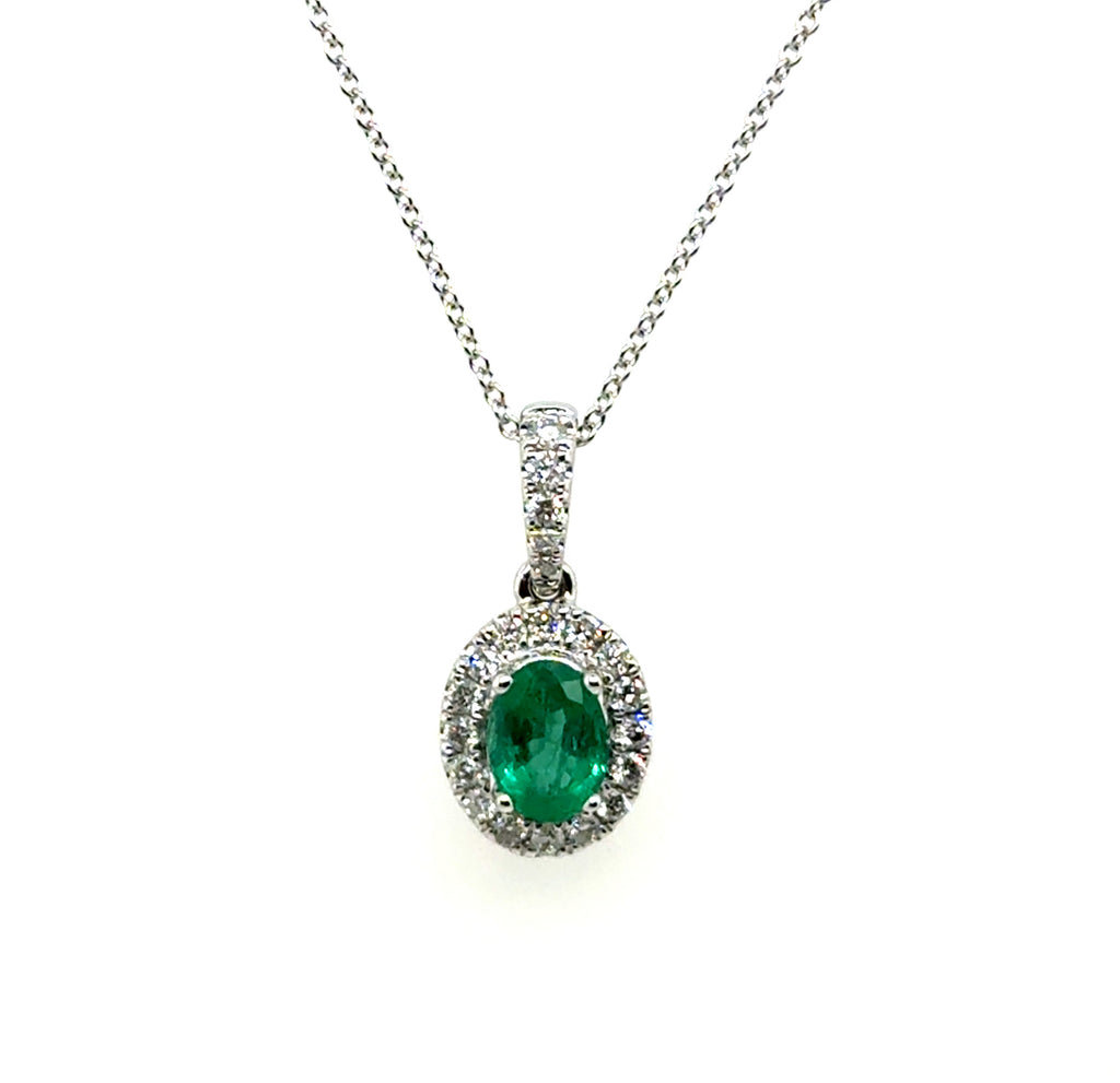 1.11 Ctw Platinum/14kt White Gold Emerald And Diamond Halo Pendant
