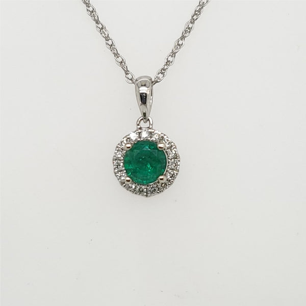 14kt White Gold Emerald and Diamond Pendant Necklace