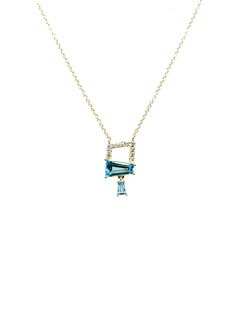 0.74Ctw 14kt Blue Topaz And Diamond Square Pendant