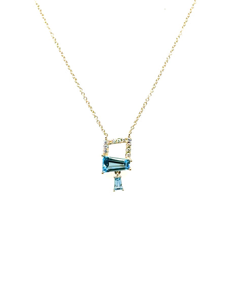 0.74Ctw 14kt Blue Topaz And Diamond Square Pendant