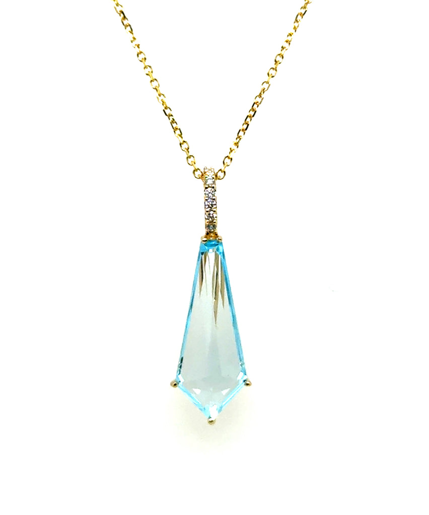 3.51Ctw 14kt Blue Topaz And Diamond Drop Pendant