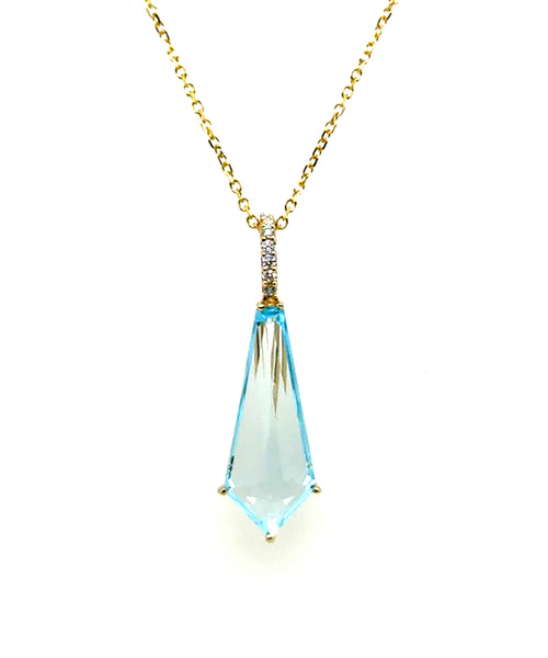 3.51Ctw 14kt Blue Topaz And Diamond Drop Pendant