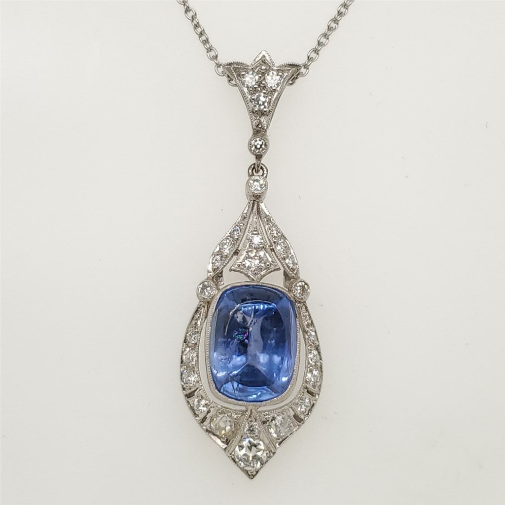 Platinum Kashmir Sapphire and Diamond Pendant Necklace