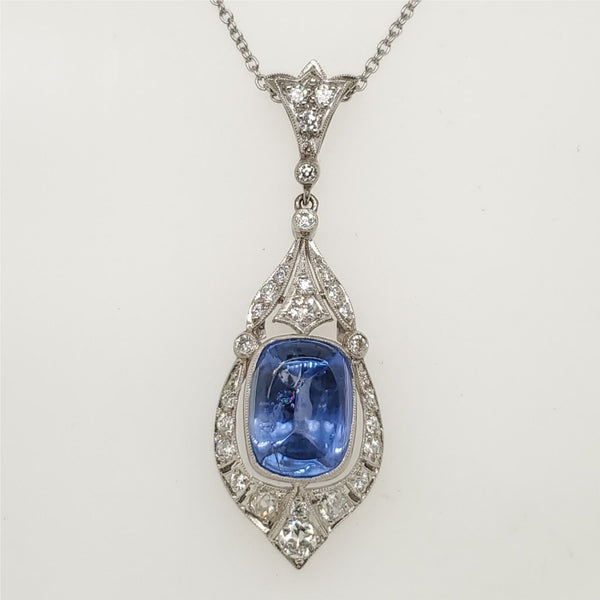 Platinum Kashmir Sapphire and Diamond Pendant Necklace