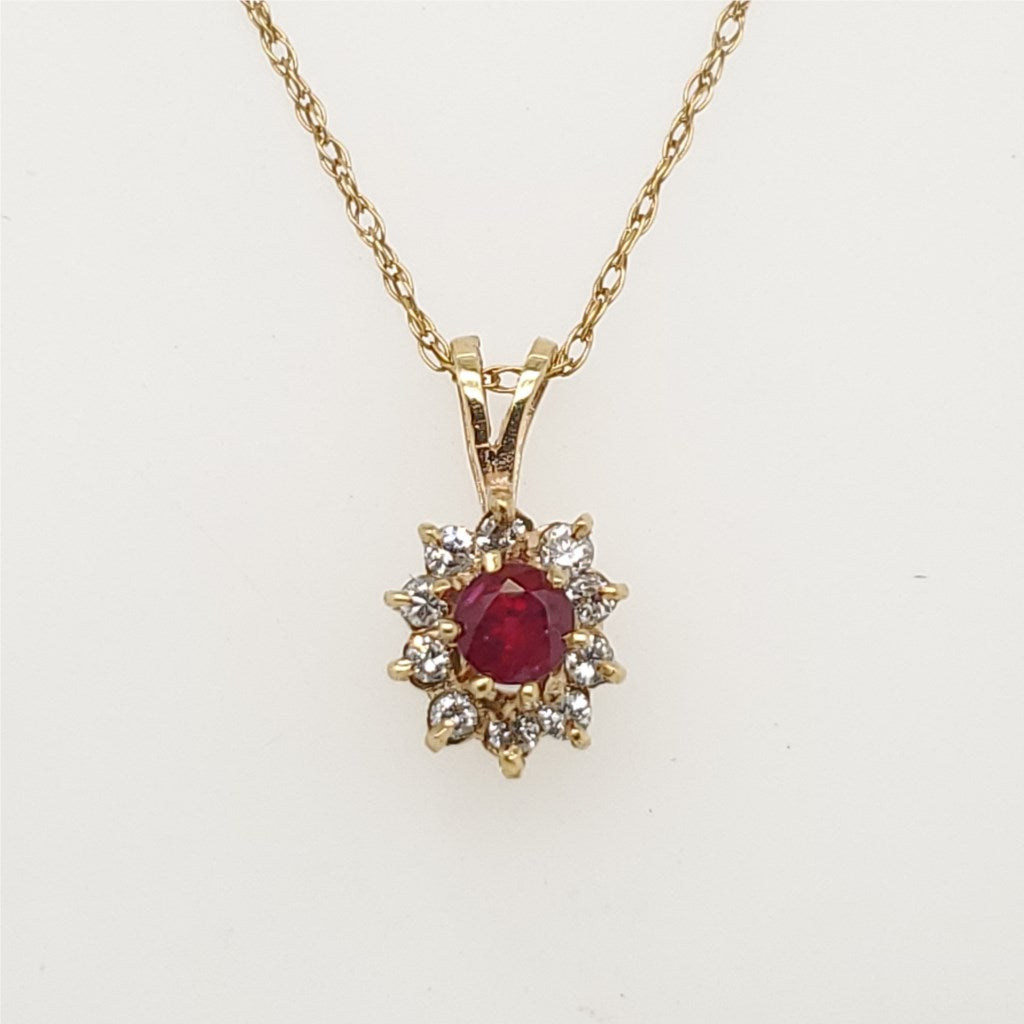 14kt Yellow Gold Ruby and Diamond Pendant Necklace
