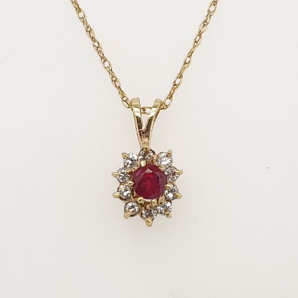 14kt Yellow Gold Ruby and Diamond Pendant Necklace