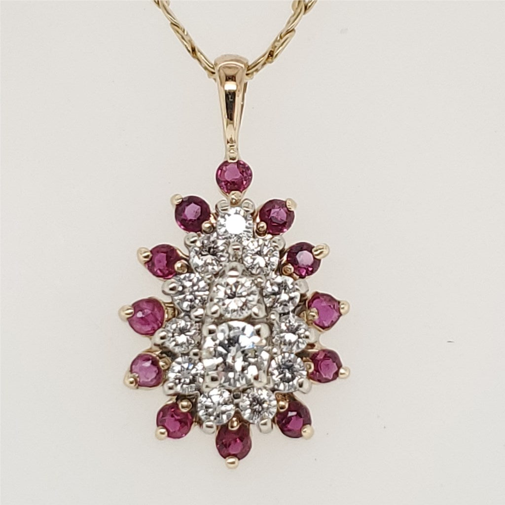 14kt Yellow Gold Diamond and Ruby Pendant Necklace