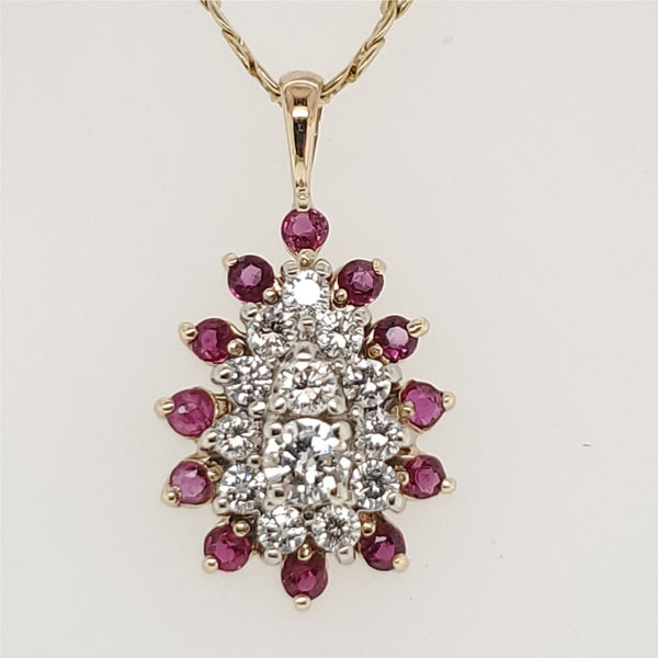 14kt Yellow Gold Diamond and Ruby Pendant Necklace
