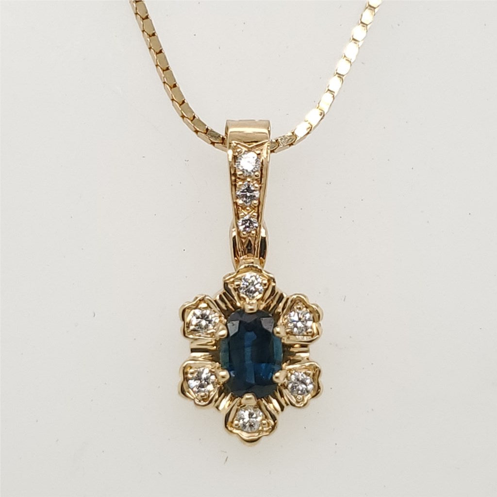 14kt Yellow Gold sapphire and Diamond Pendant Necklace