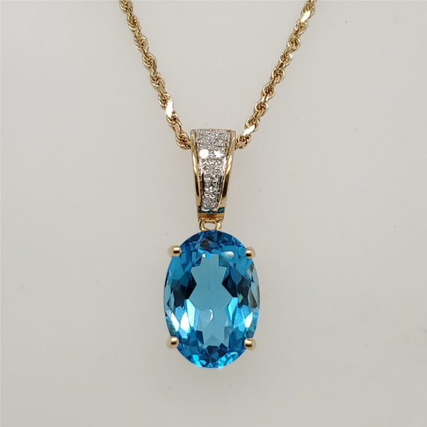 14kt Yellow Gold Blue Topaz and Diamond Pendant