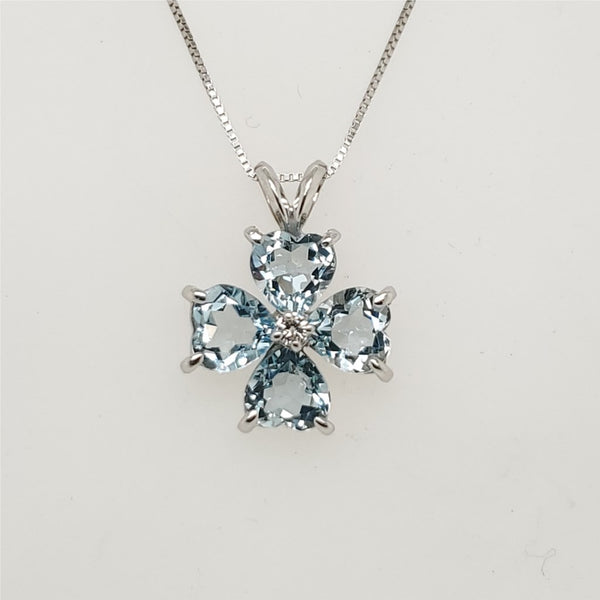 14kt White Gold Aquamarine and Diamond Pendant Necklace
