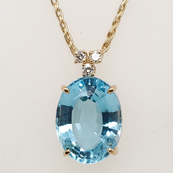 14kt Yellow Gold Swiss Blue Topaz and Diamond Pendant Necklace
