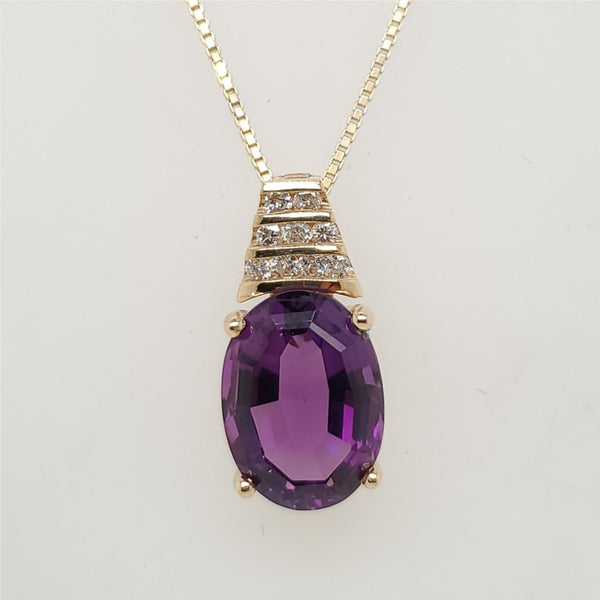 14kt Yellow Gold Amethyst and Diamond Pendant